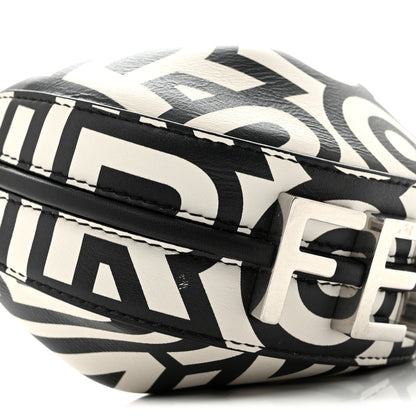 Fendi X MARC JACOBS Nappa Vitello King Logo Print Nano Fendigraphy Hobo Charm White Black 8 of 14