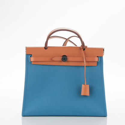 Hermes Vache Hunter Toile Herbag Zip 31 PM Azur Natural 3 of 9