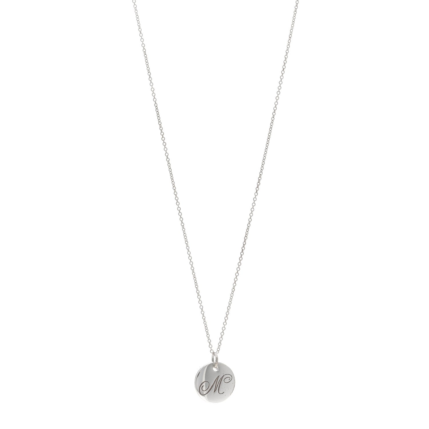 Tiffany Sterling Silver Letter M Disc Pendant Necklace 1 of 5