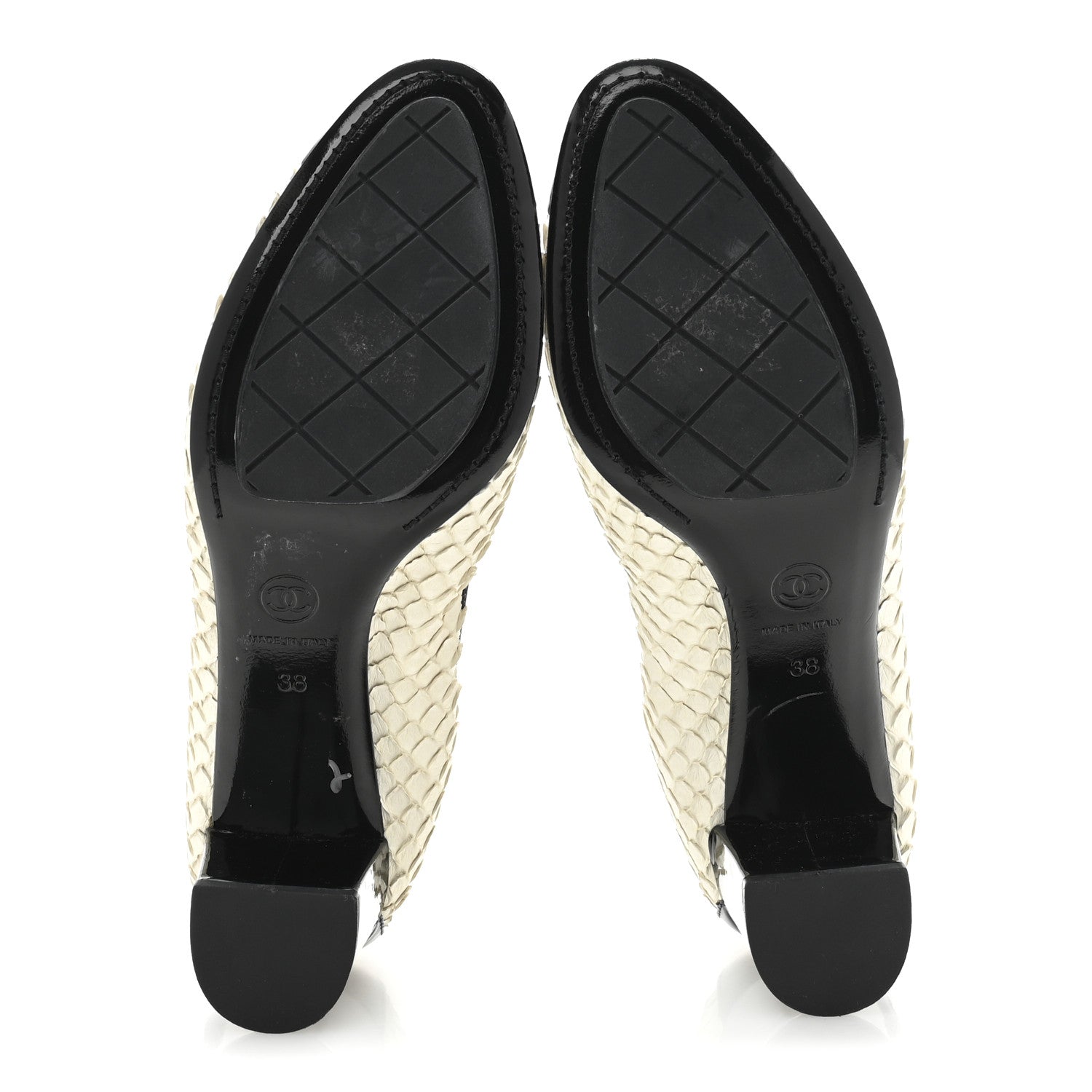Chanel Snakeskin CC Elastic Cap Toe Ballerina Pumps 38 White Black 6 of 8