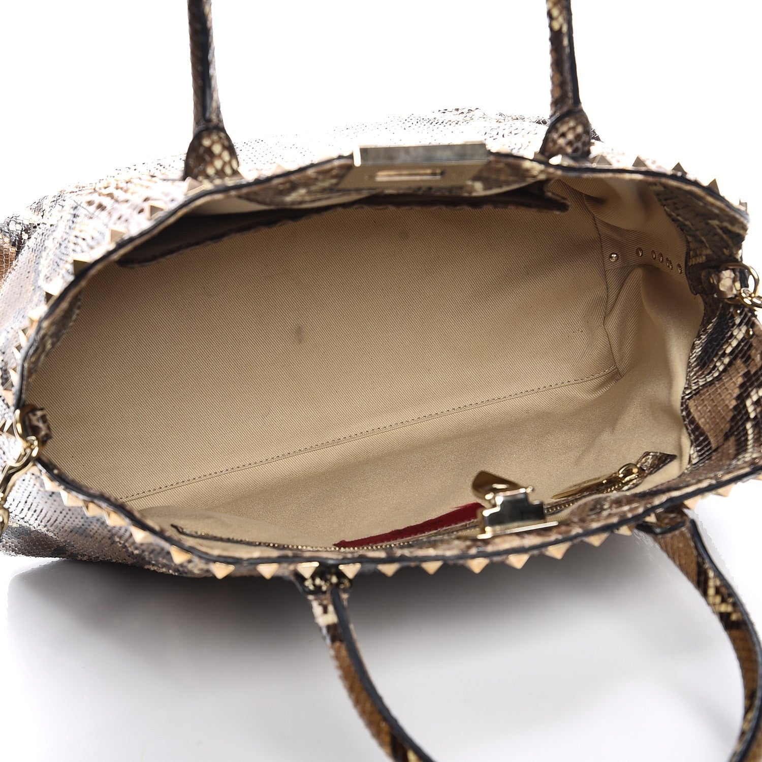 Valentino Garavani Python Rockstud Dome Satchel Beige 6 of 11