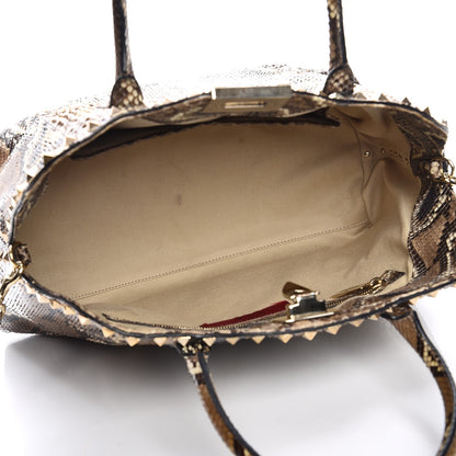 Valentino Garavani Python Rockstud Dome Satchel Beige 6 of 11