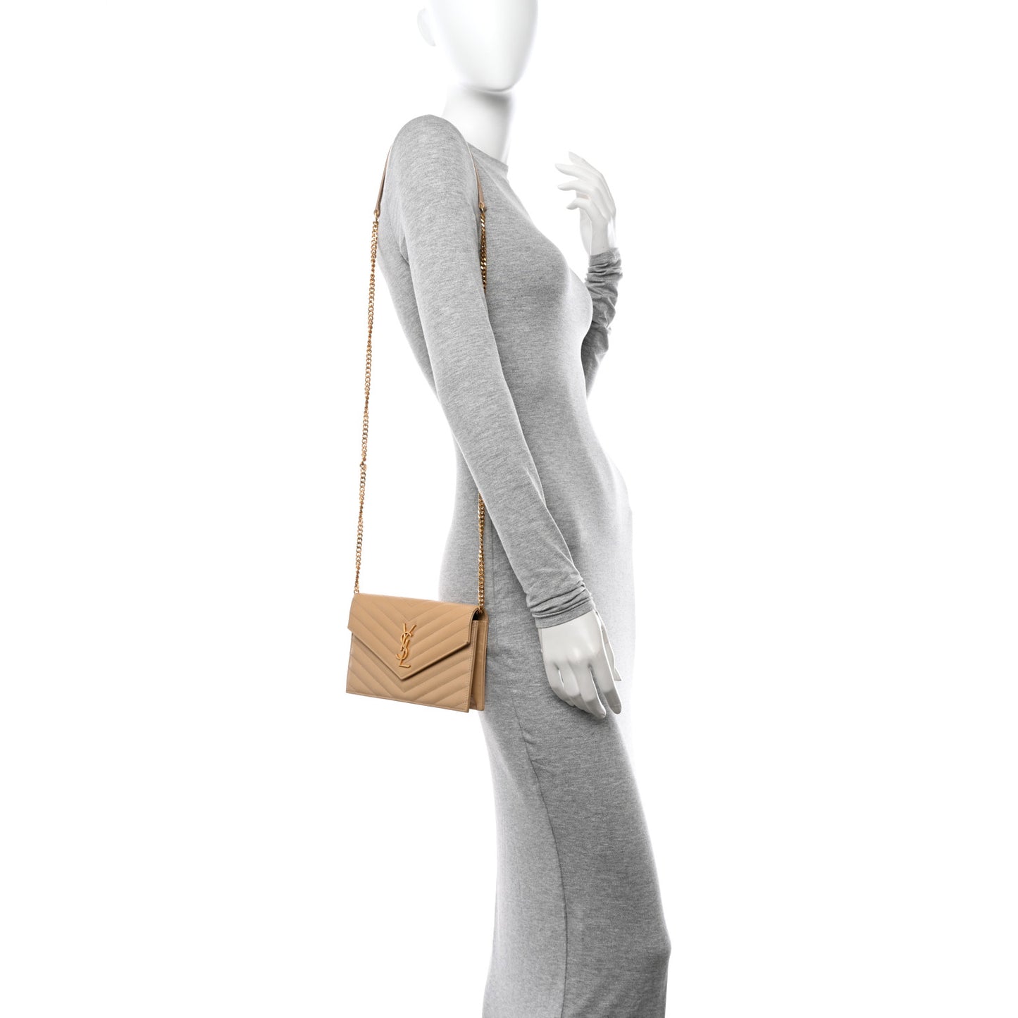 Grain De Poudre Matelasse Chevron Monogram Envelope Chain Wallet Nude Powder
