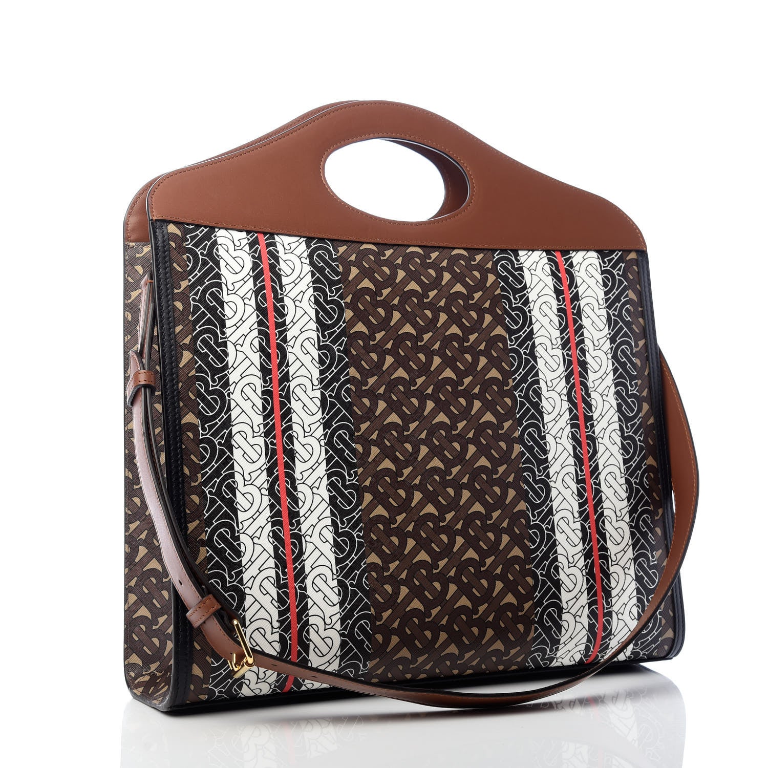 Burberry E-Canvas Monogram Stripe Medium Pocket Bag Bridle Brown 3 of 9