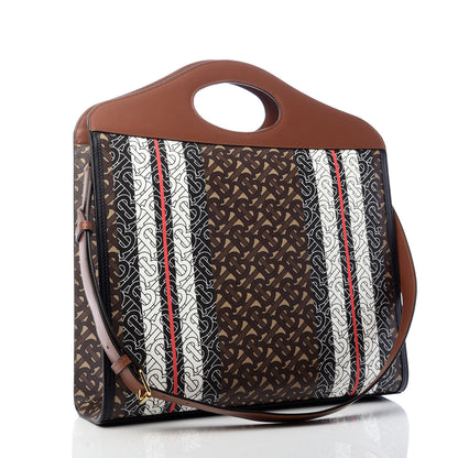 Burberry E-Canvas Monogram Stripe Medium Pocket Bag Bridle Brown 3 of 9
