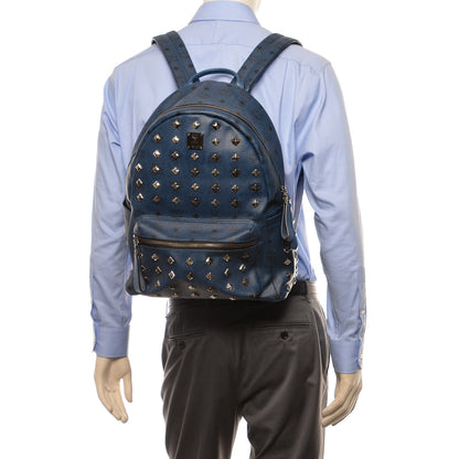 MCM Visetos Medium Studded Stark Backpack Navy Blue 2 of 9