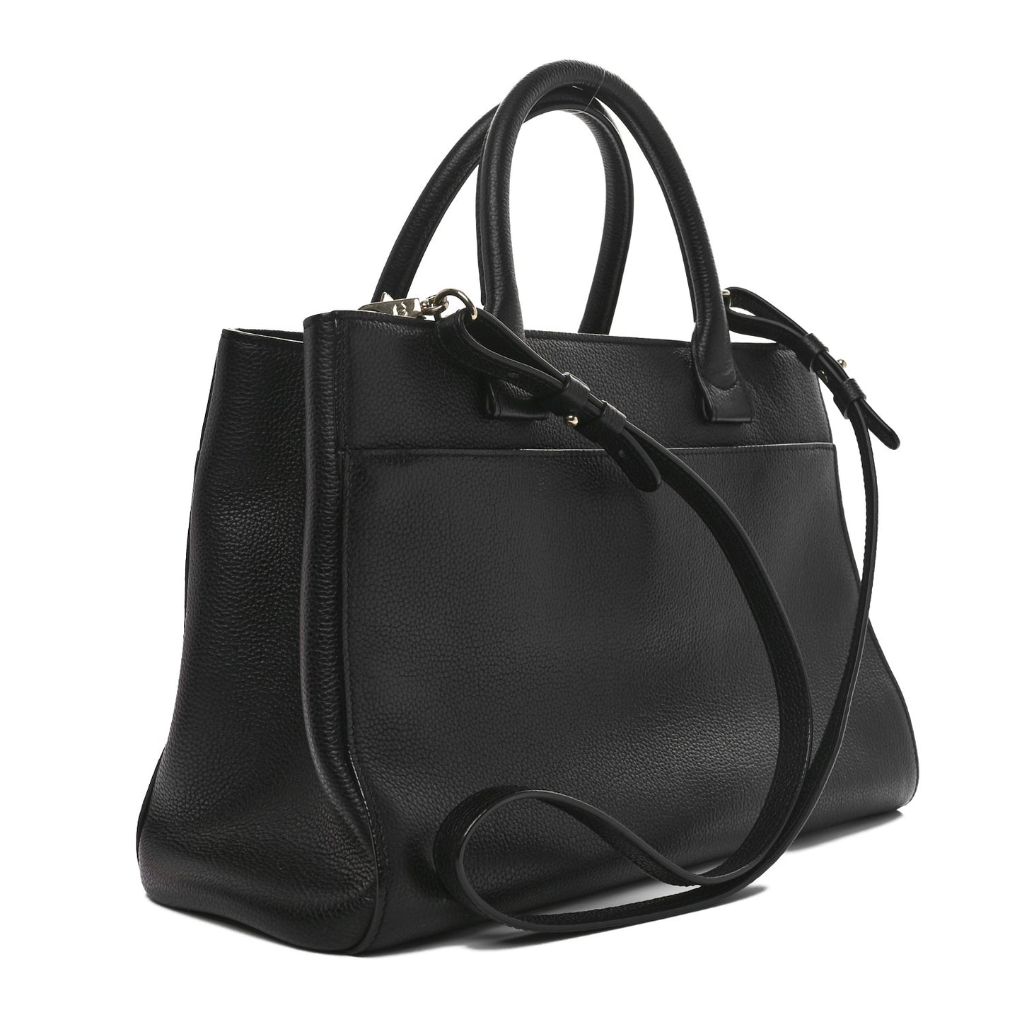 Grained Calfskin Small Neo Executive Shopper Tote Black