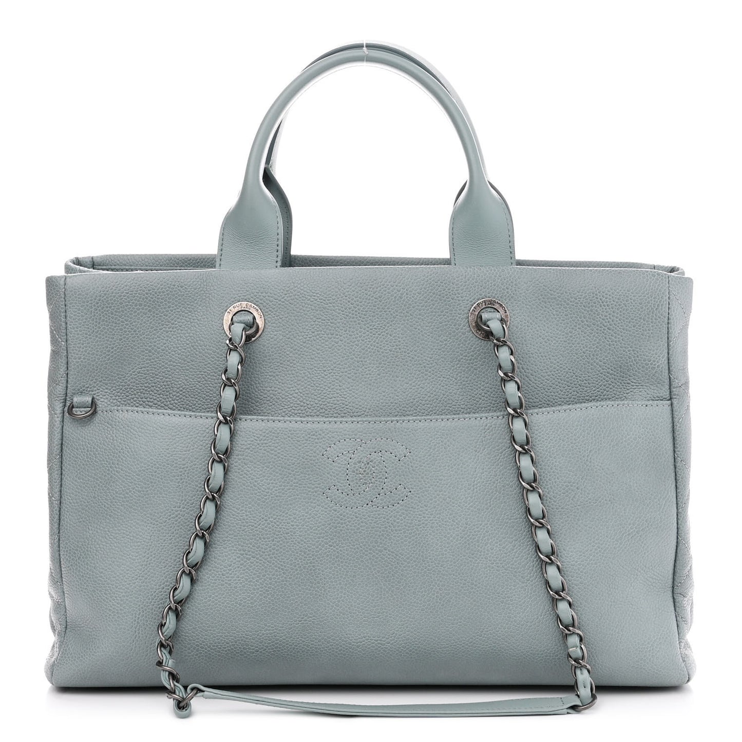 Caviar Lambskin Quilted Large Coco Break Shopping Bag Grey