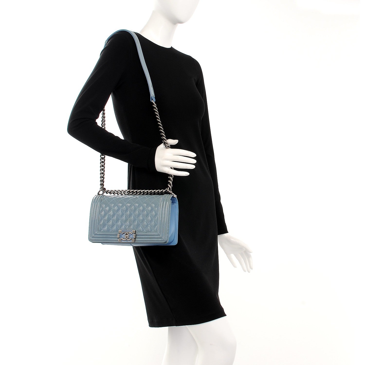 Chanel Patent Calfskin Medium Boy Flap Light Blue 2 of 11