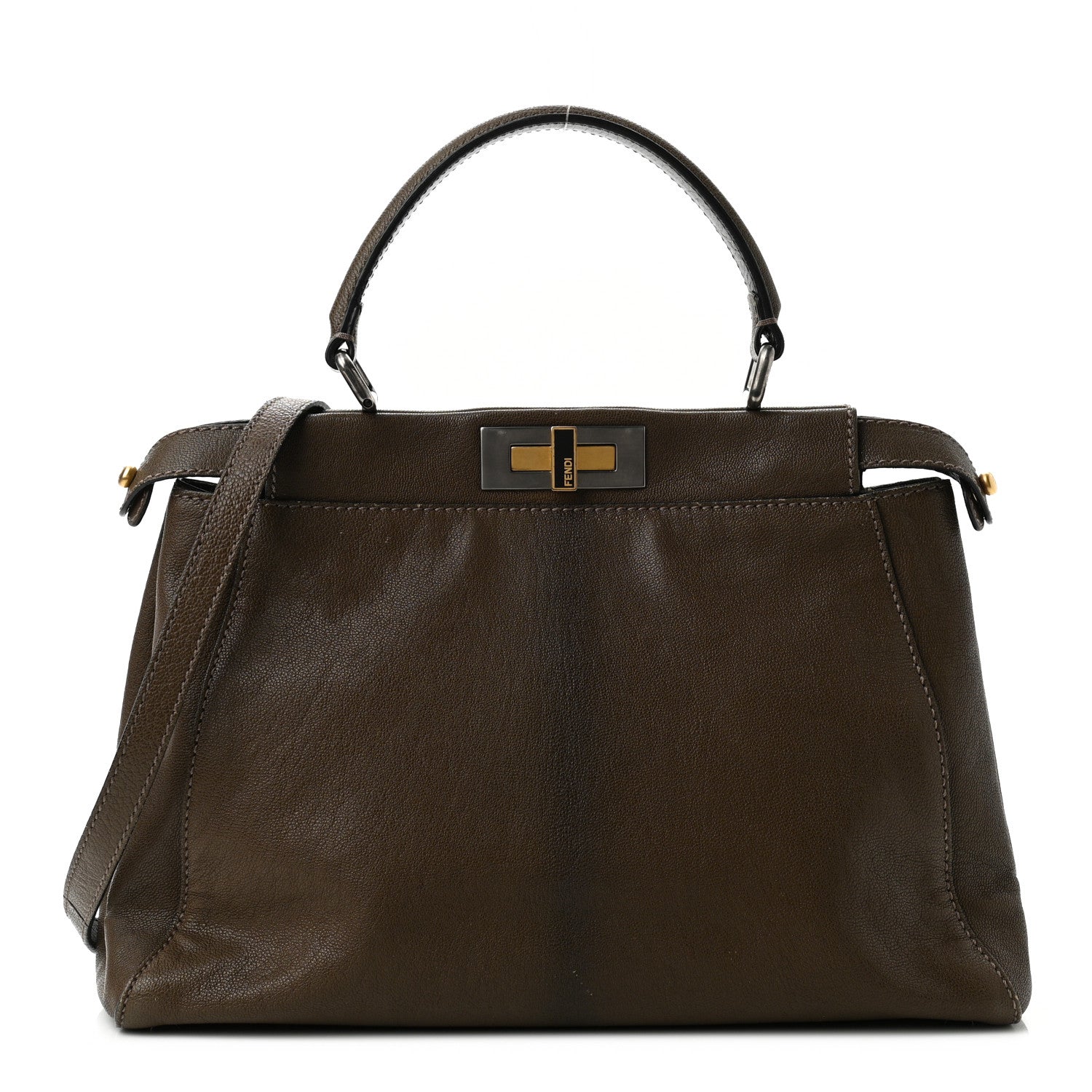 Fendi Goatskin Zucca Medium Peekaboo Iconic Satchel Taupe Tobacco Moro 1 of 9