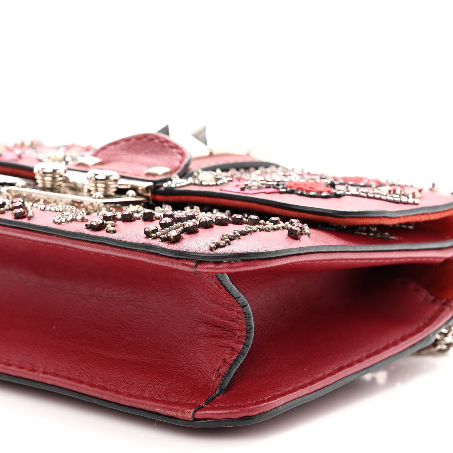 Valentino Garavani Vitello Crystal Loveblade Embellished Mini Glam Lock Rockstud Flap Rubino 8 of 14
