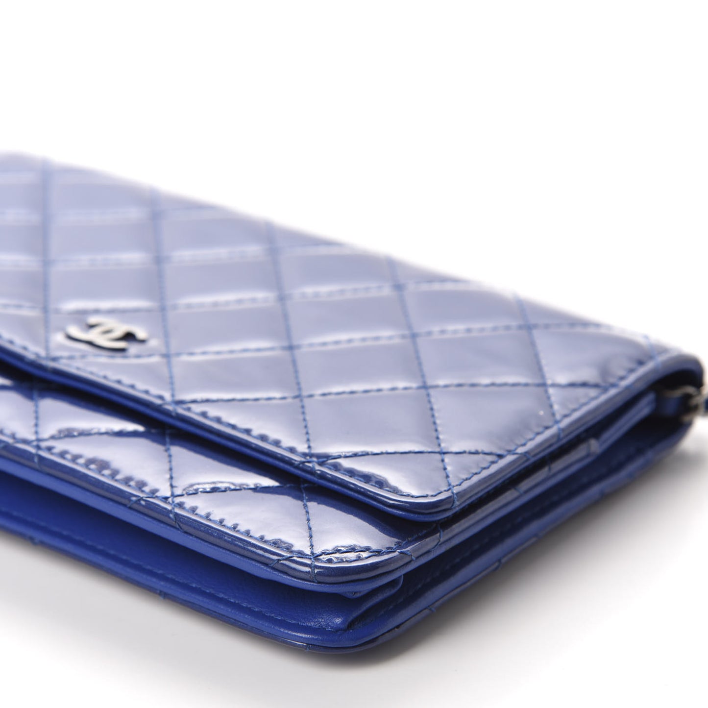 Patent Quilted Wallet On Chain WOC Blue