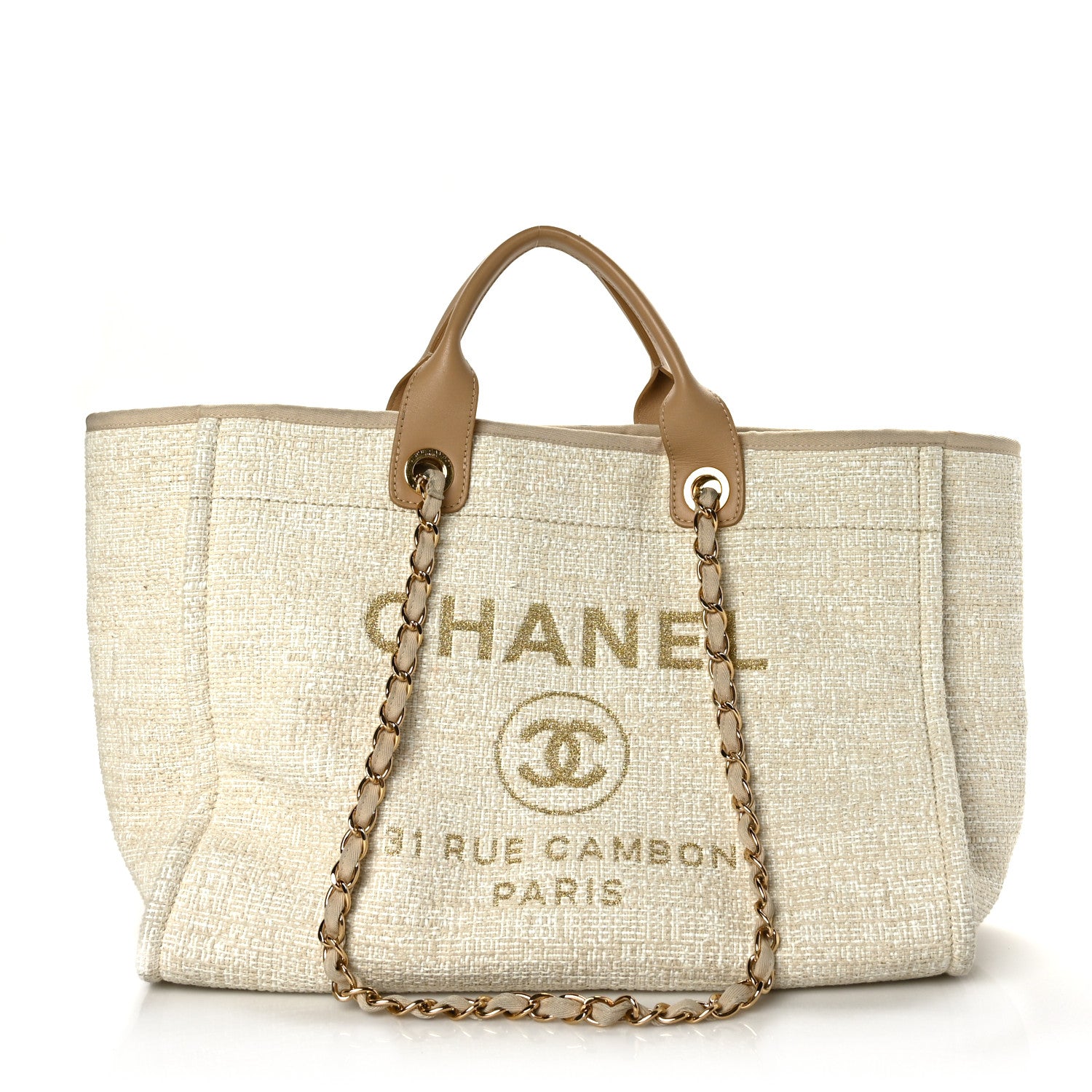 Chanel Mixed Fibers Calfskin Medium Deauville Tote Light Beige 1 of 13