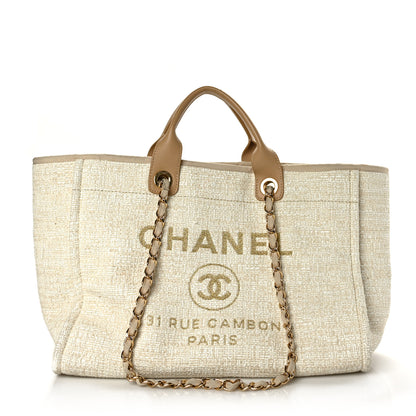 Chanel Mixed Fibers Calfskin Medium Deauville Tote Light Beige 1 of 13