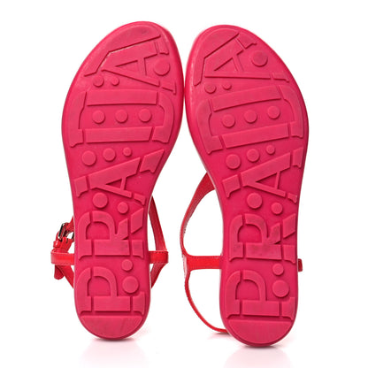 Prada Vernice Metal Triangle Logo Flat Thong Sandals 37.5 Petalo 5 of 8