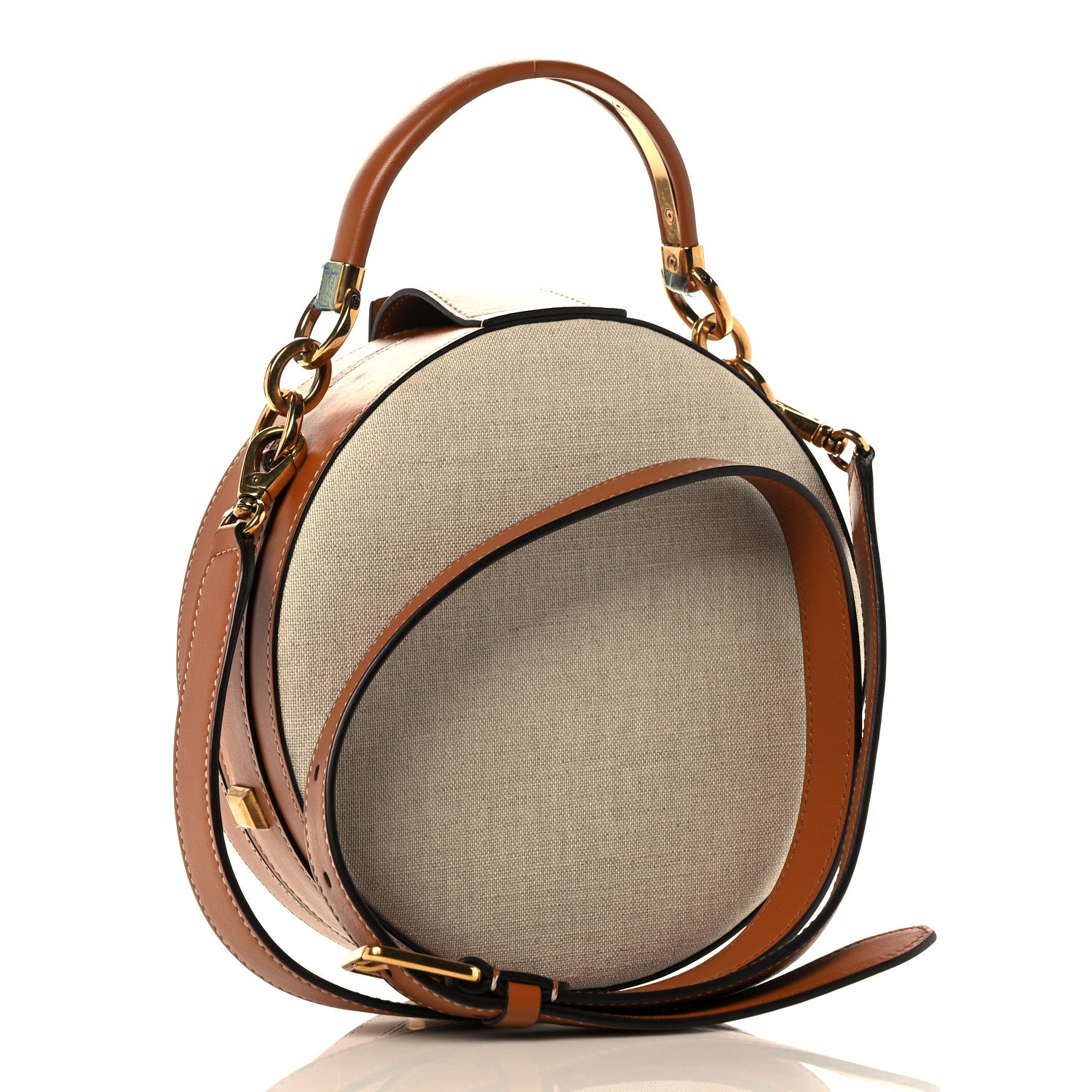 Salvatore Ferragamo Calfskin Canvas The Studio Round Crossbody Tan 2 of 12