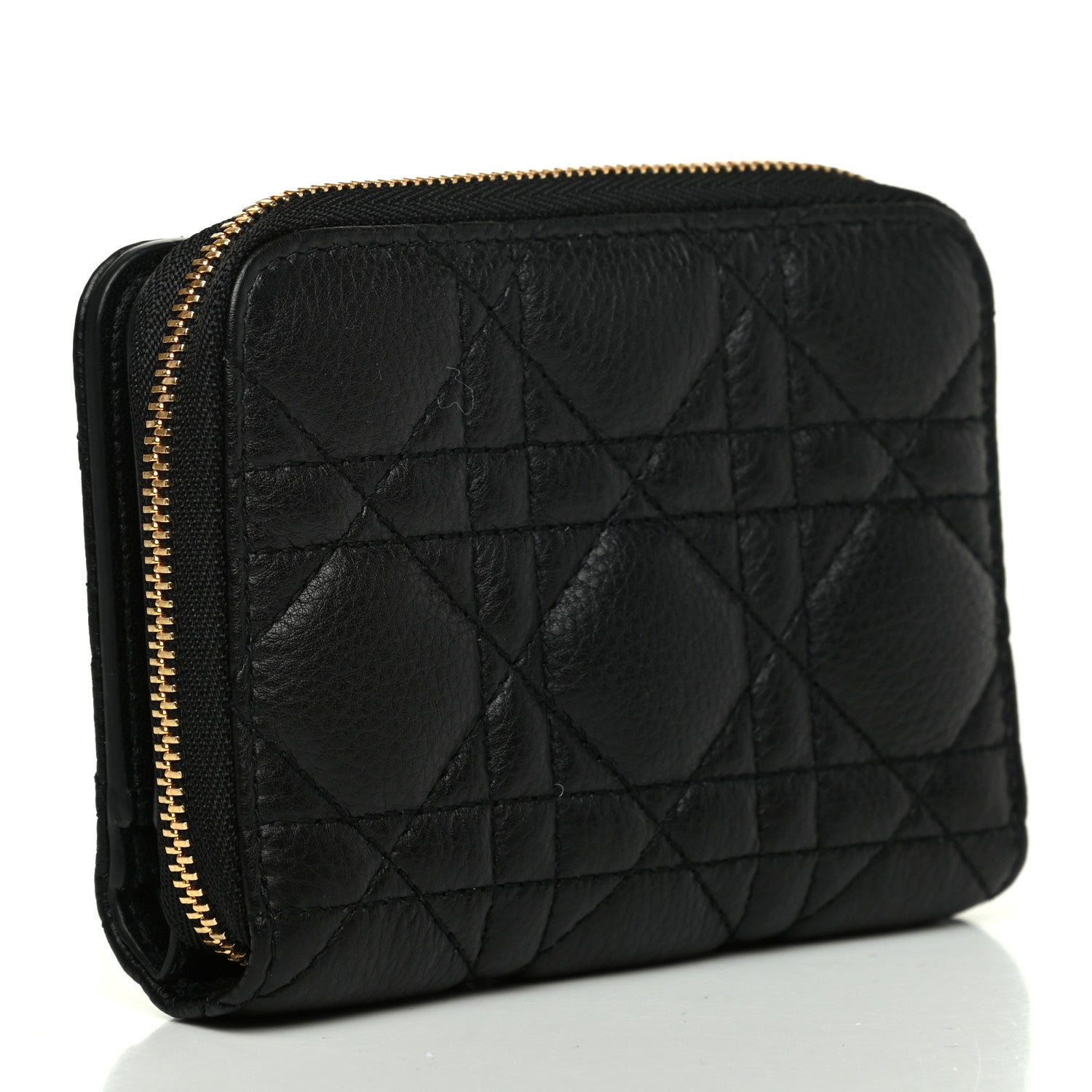 Christian Dior Grained Calfskin Supple Cannage Caro Scarlet Zipped Wallet Black 3 of 8