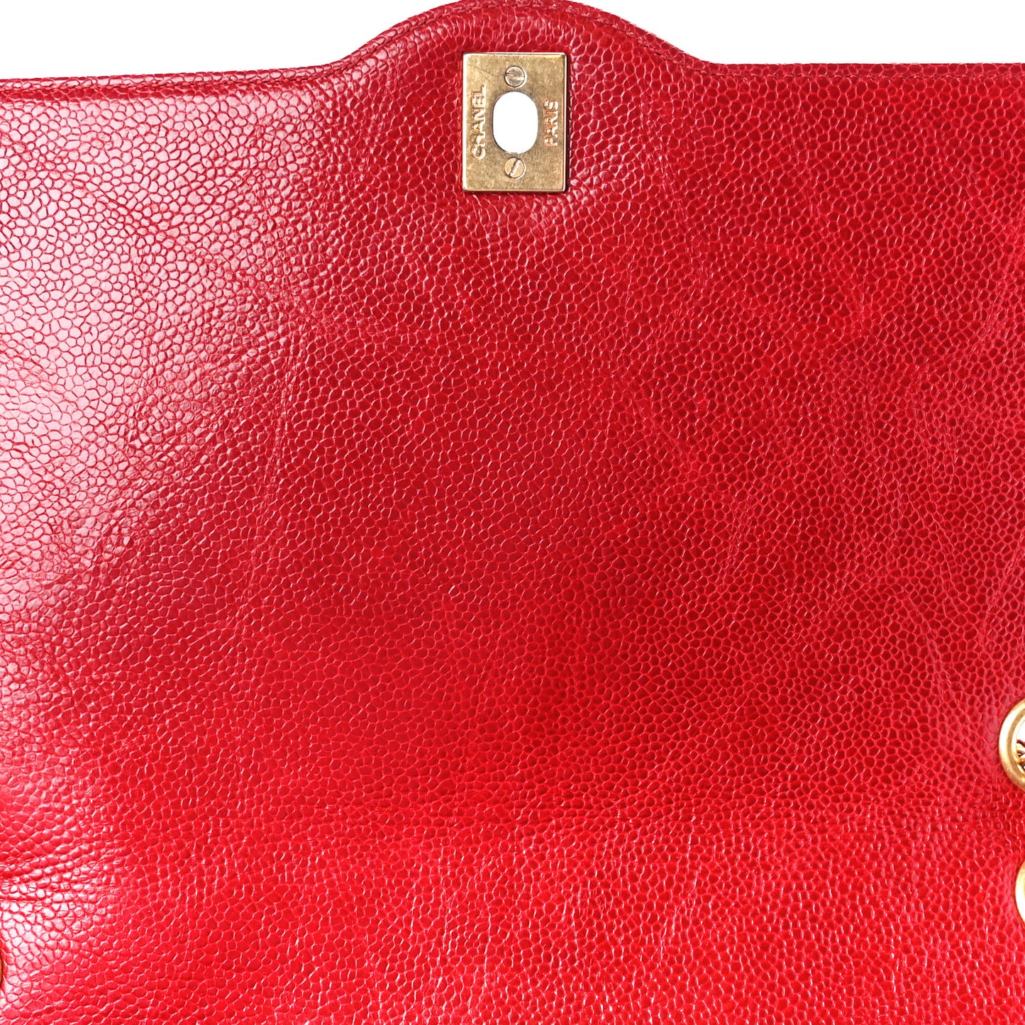 Crumpled Grained Calfskin Quilted Large Two Tone Flap Bag Red