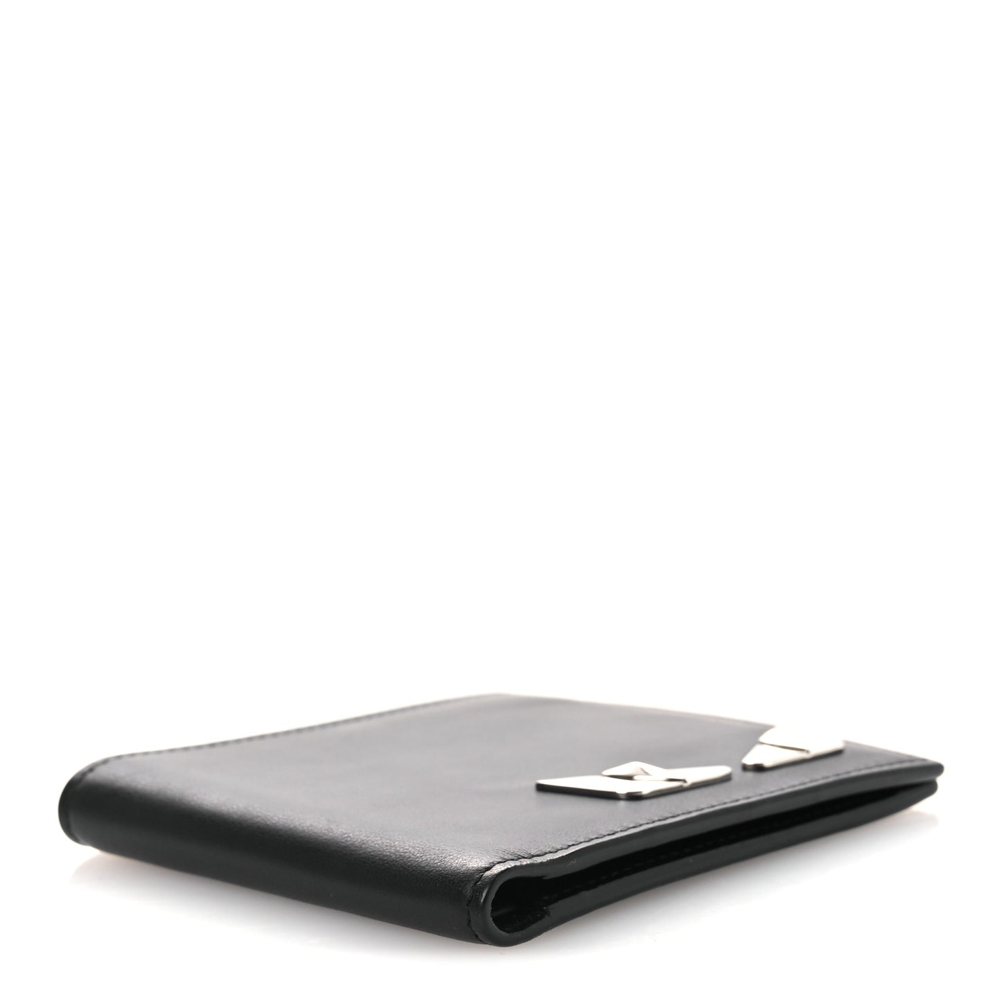 Calfskin Metal Monster Eyes Bi-fold Wallet Black