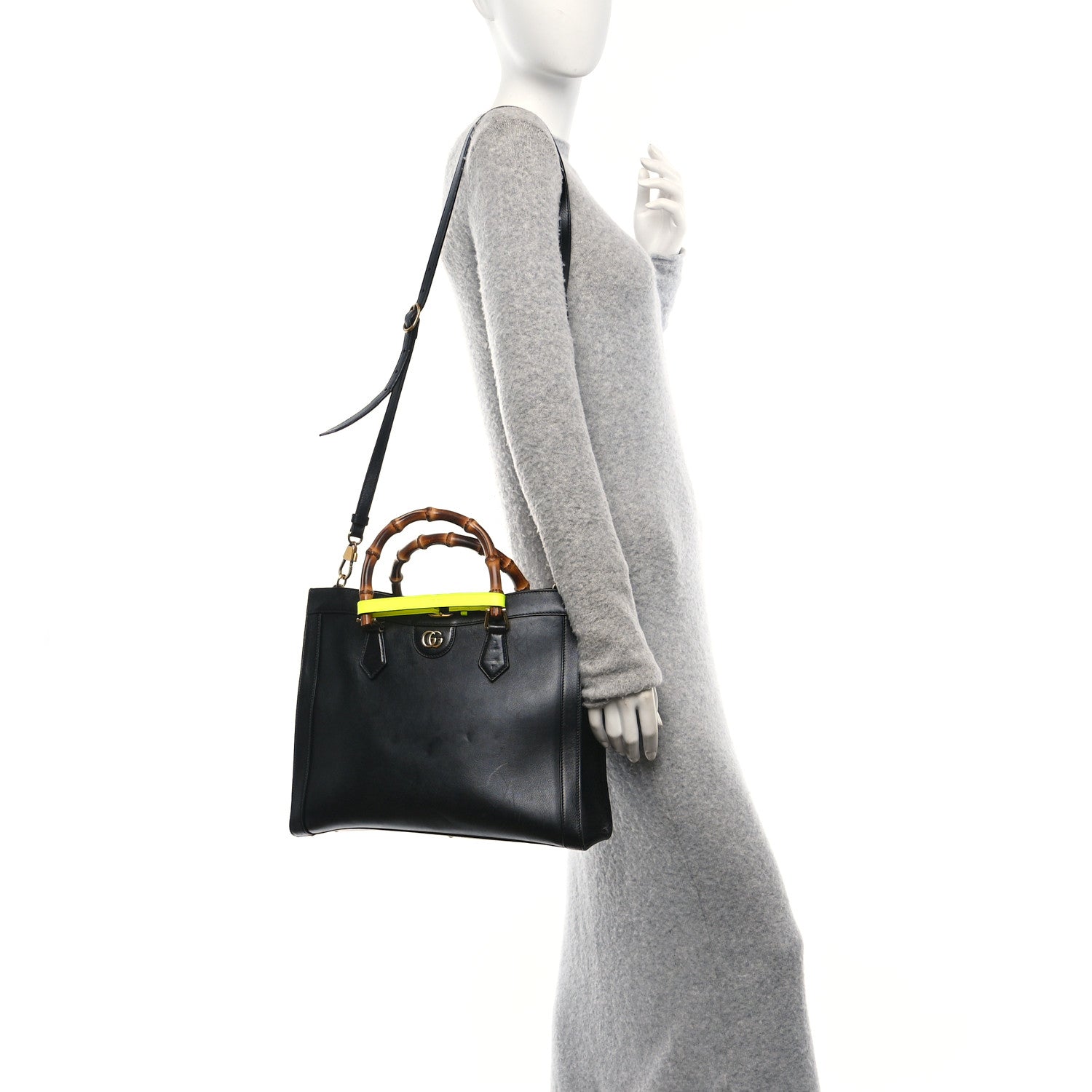 Gucci Calfskin Medium Diana Tote Bag Black Yellow Fluo 2 of 10