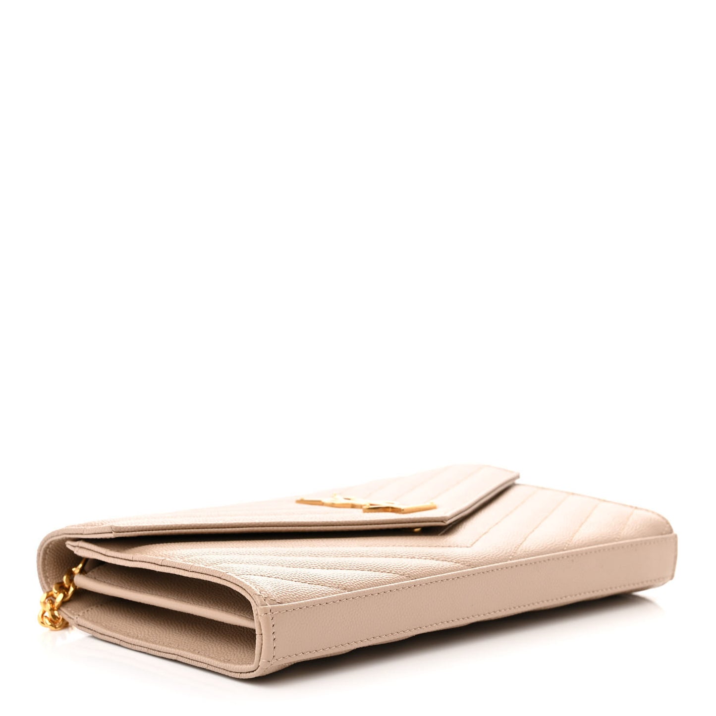 Grain De Poudre Matelasse Chevron Monogram Chain Wallet Dark Beige