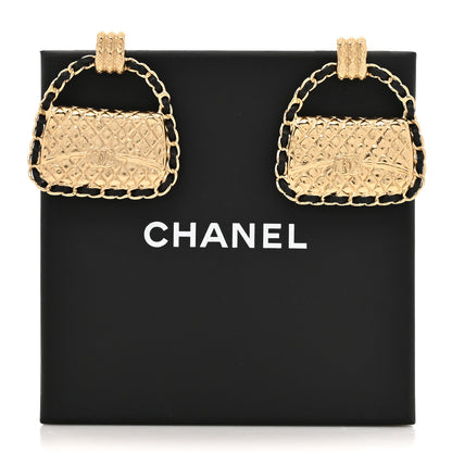 Chanel Metal Lambskin Quilted CC Chain Flap Bag Earrings Gold Black 6 of 6