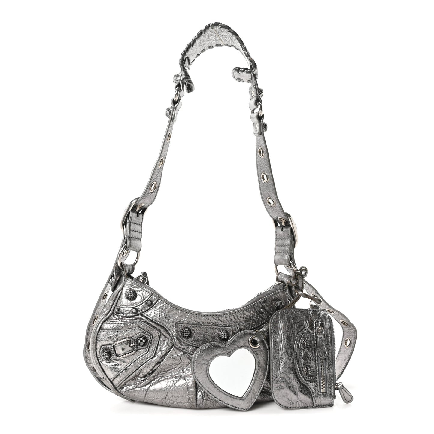 Metallic Agneau Arena Le Cagole Shoulder Bag XS Silver