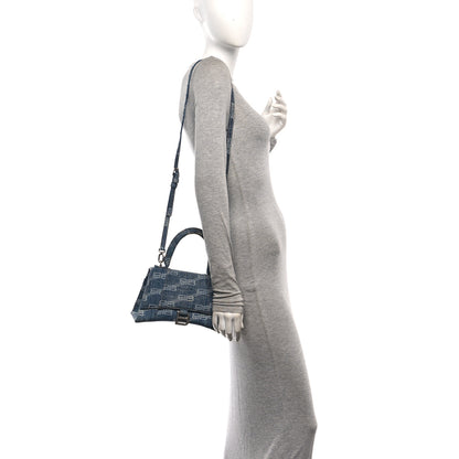 Balenciaga Denim BB Monogram Small Hourglass Top Handle Bag Blue 2 of 10