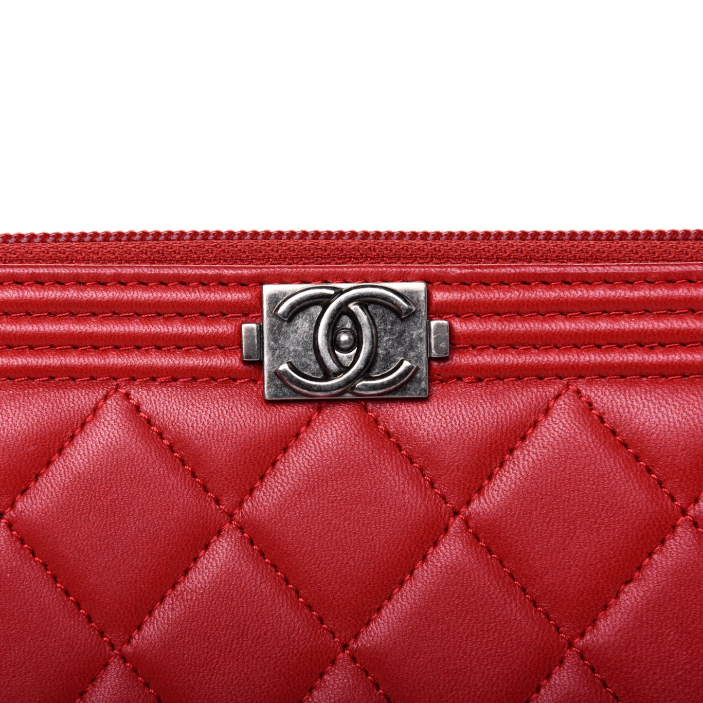 Lambskin Quilted Boy Zip Around Wallet Red