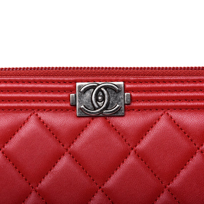Chanel Lambskin Quilted Boy Zip Around Wallet Red 15 of 16