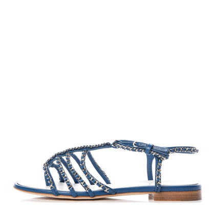 Chanel Kid Chain CC Logo Thong Sandals 40.5 Blue 1 of 9