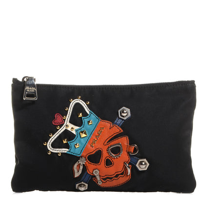 Prada Tessuto Nylon Saffiano Skull Cosmetic Pouch Nero Black 1 of 10