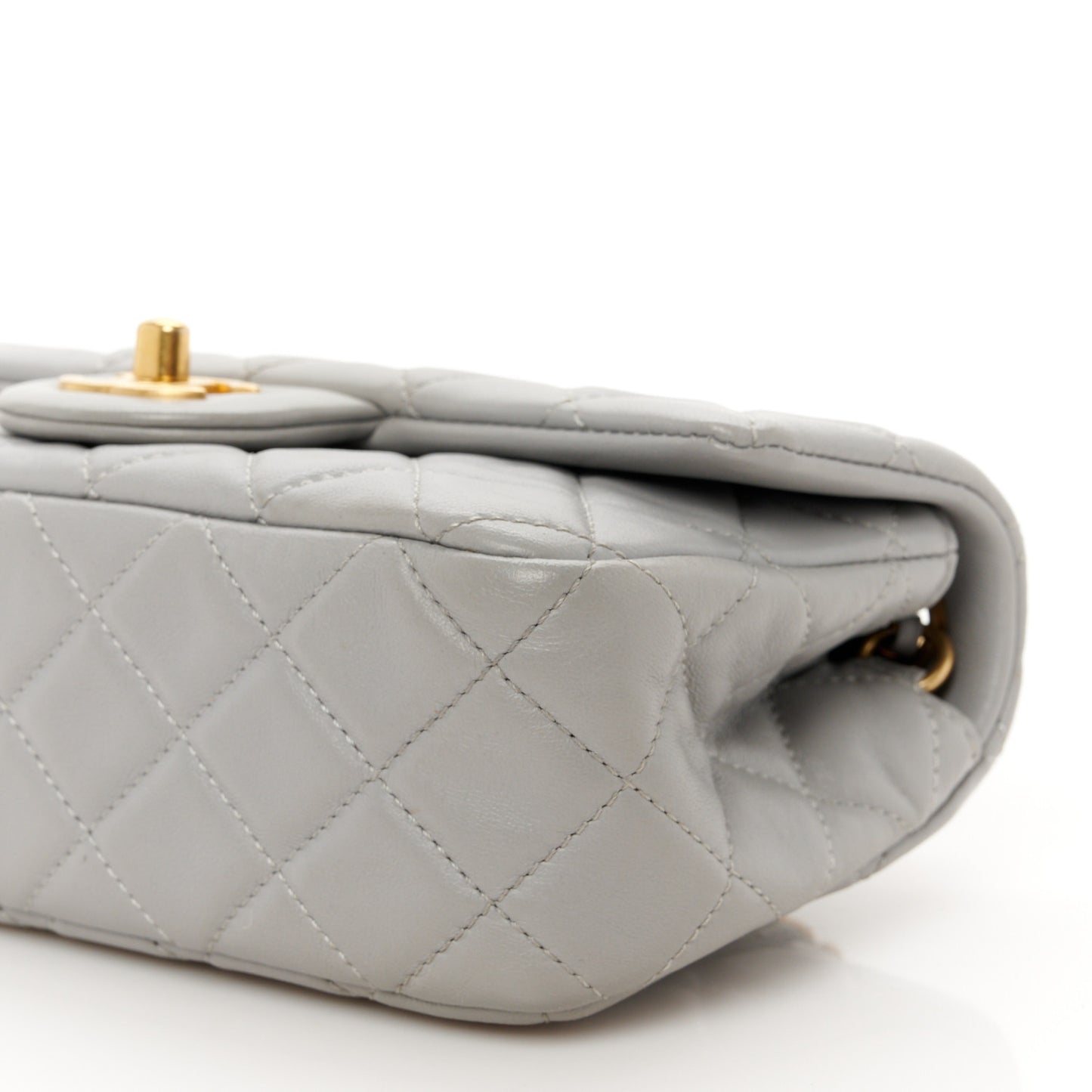 Lambskin Quilted Mini Rectangular Pearl Crush Flap Grey