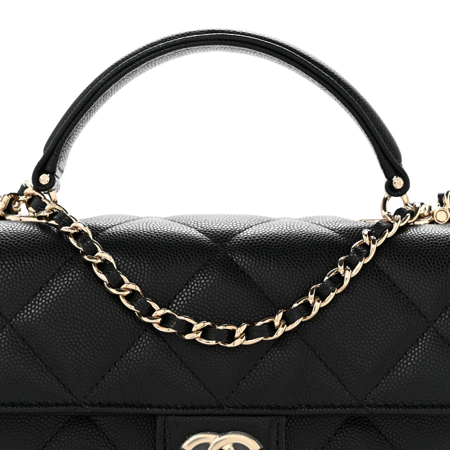 Caviar Quilted Retro Mini Twist Top Handle Clutch Flap Black