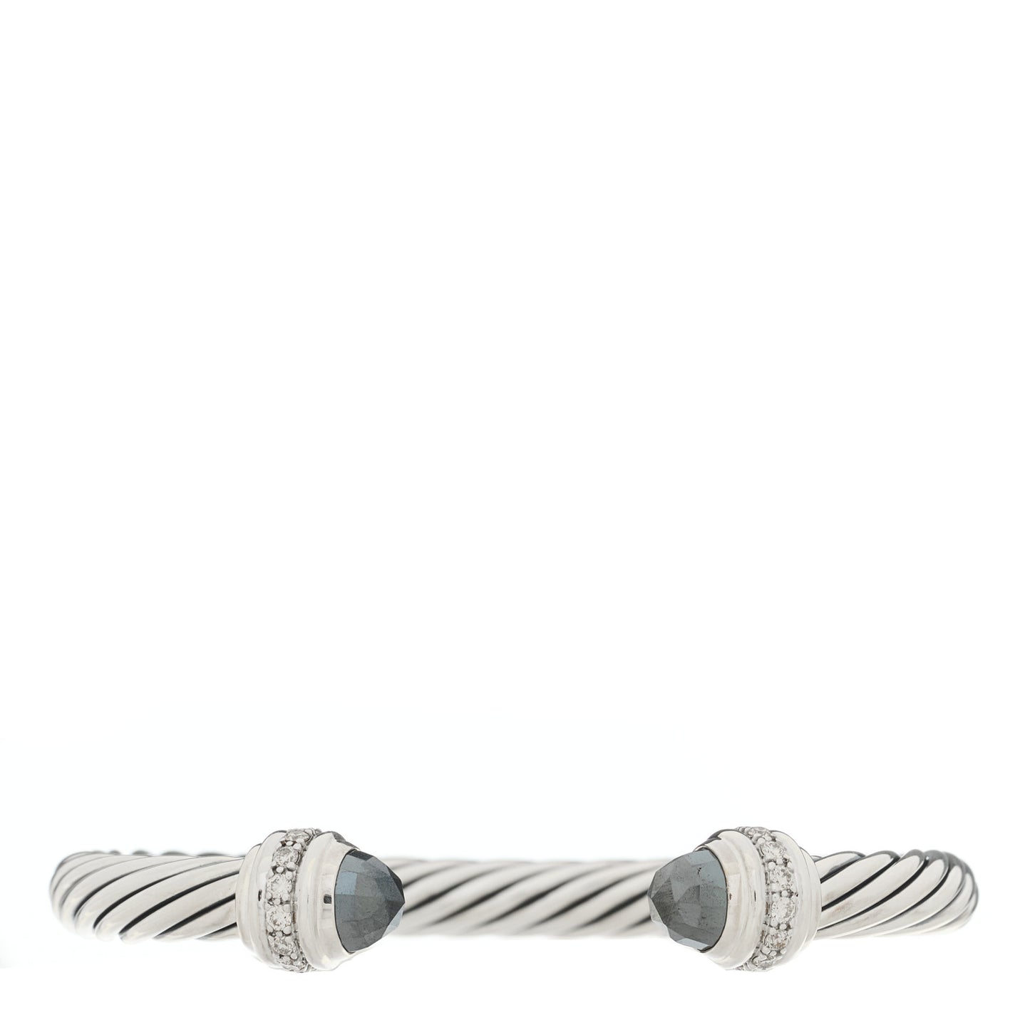 Sterling Silver Diamond Hematite 7mm Cable Classics Bracelet