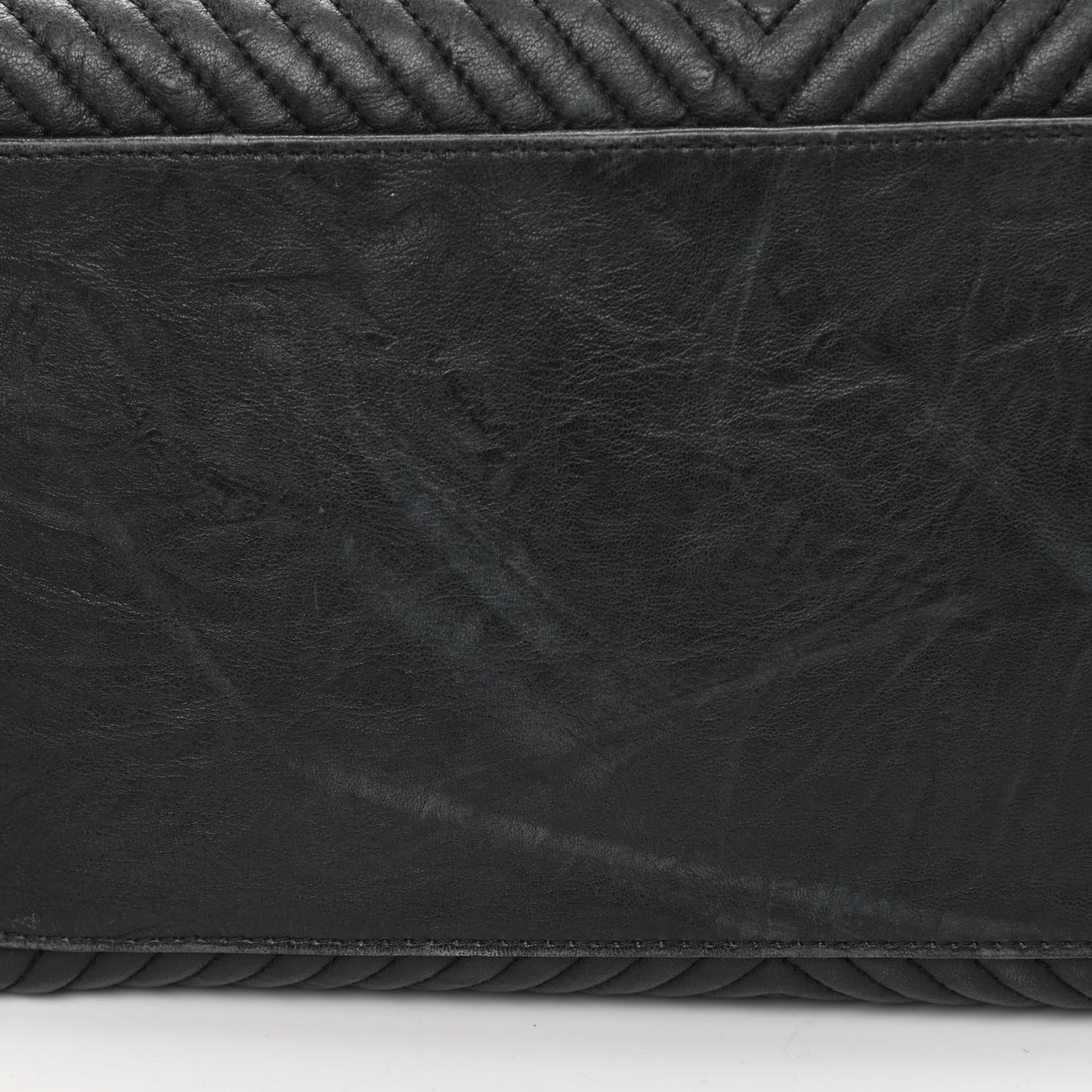 Wrinkled Lambskin Chevron Quilted Large Surpique Tote Black