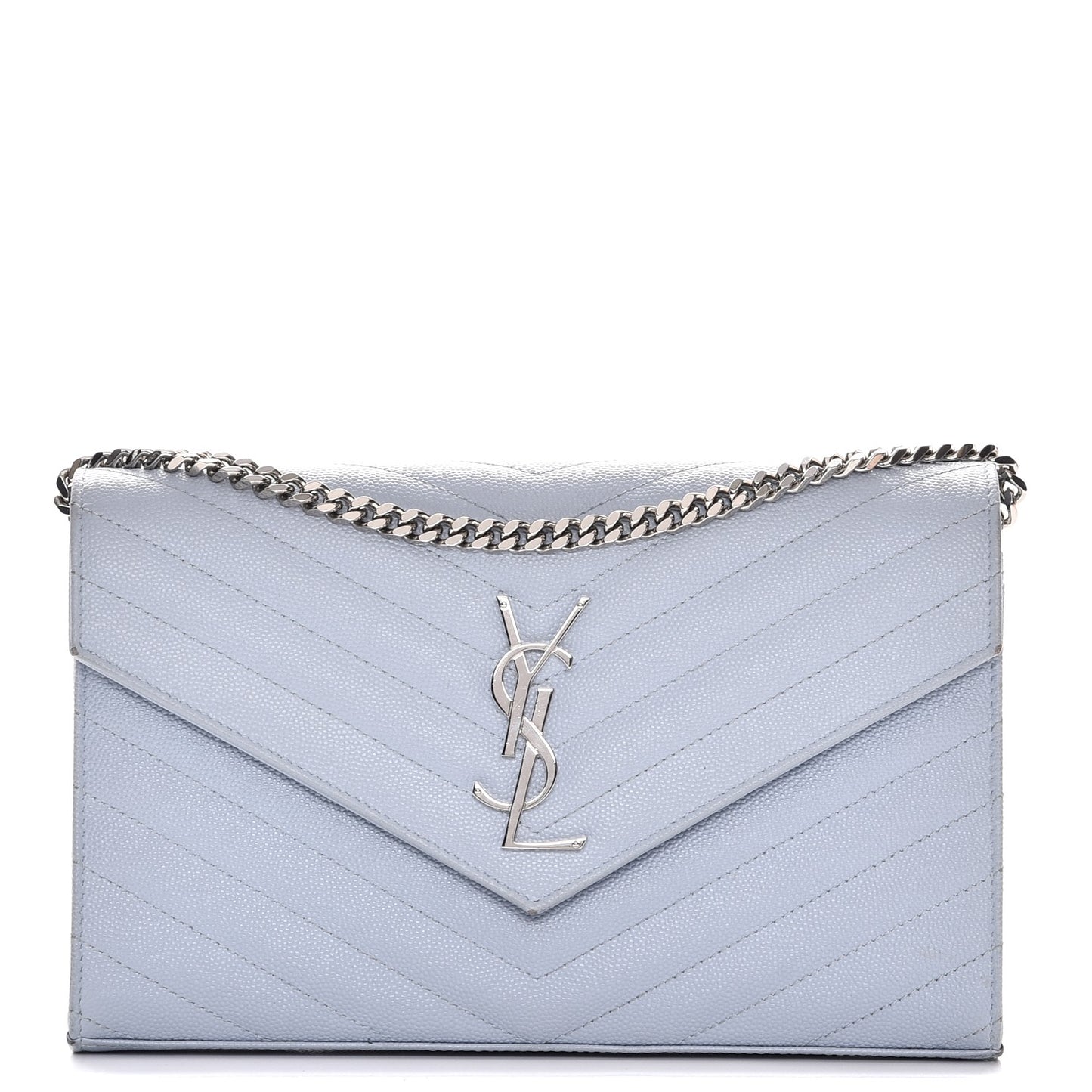 Grain De Poudre Matelasse Monogram Chain Wallet Sky Blue