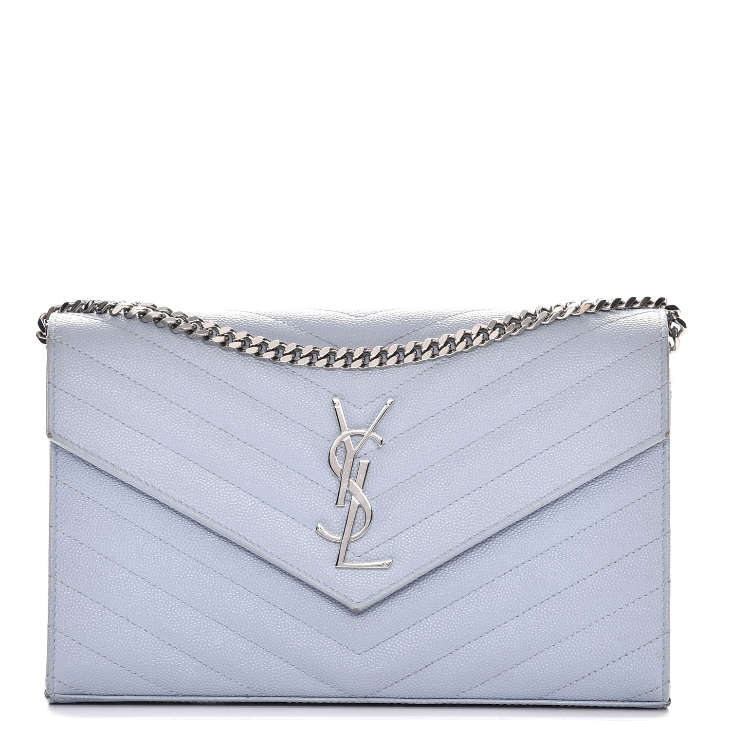 Saint Laurent Grain De Poudre Matelasse Monogram Chain Wallet Sky Blue 1 of 13