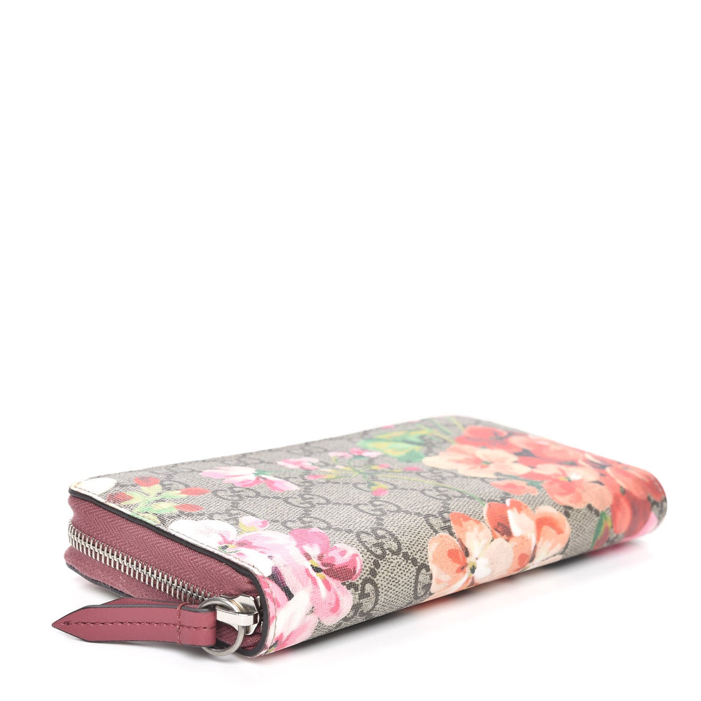 GG Supreme Monogram Blooms Zip Around Wallet Beige Multicolor Dry Rose