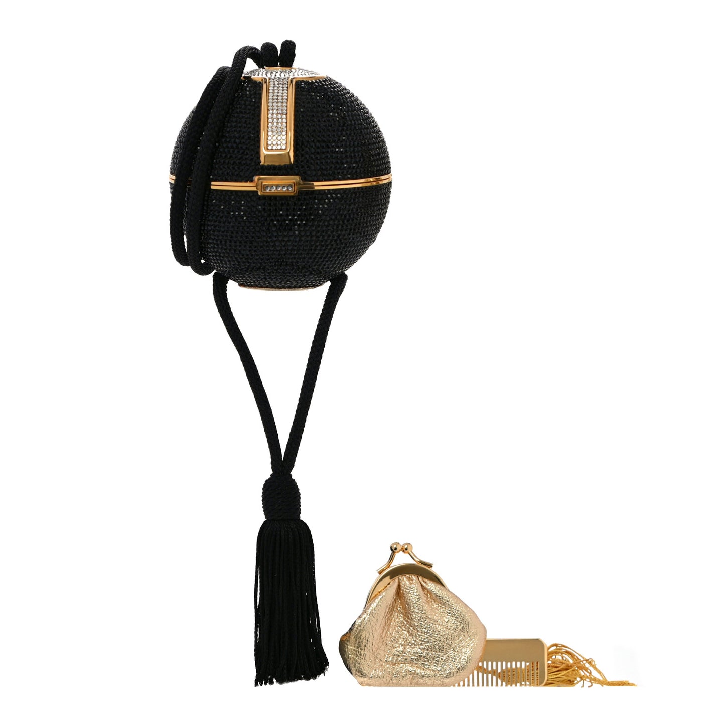 Swarovski Crystal Disco Ball Minaudiere Clutch Black Gold