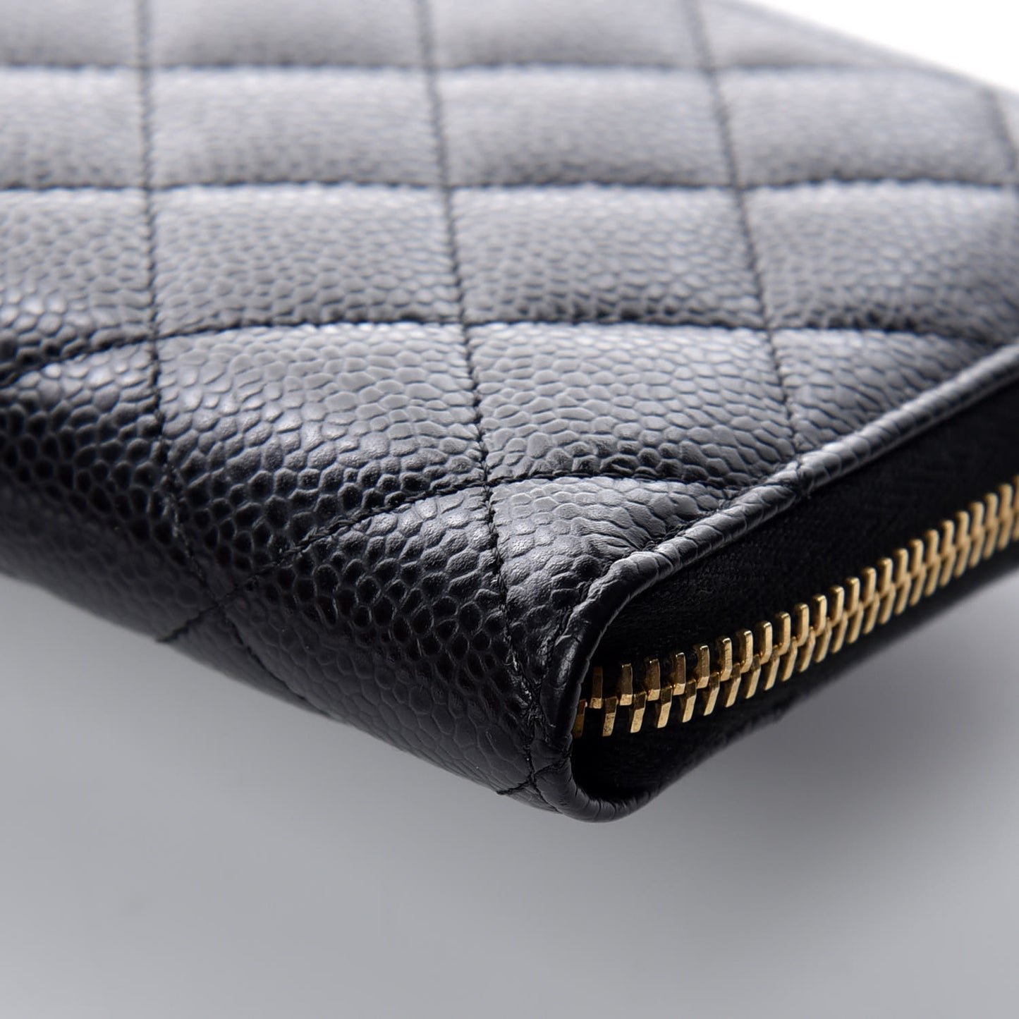 Caviar Quilted Large Gusset Zip Around Wallet Black