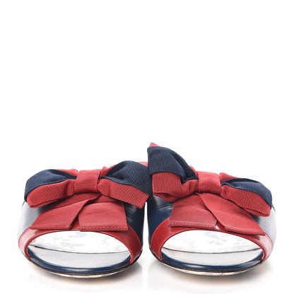 Gucci Malaga Kid Sackville Web Bow Slide Sandals 36.5 Navy 2 of 10