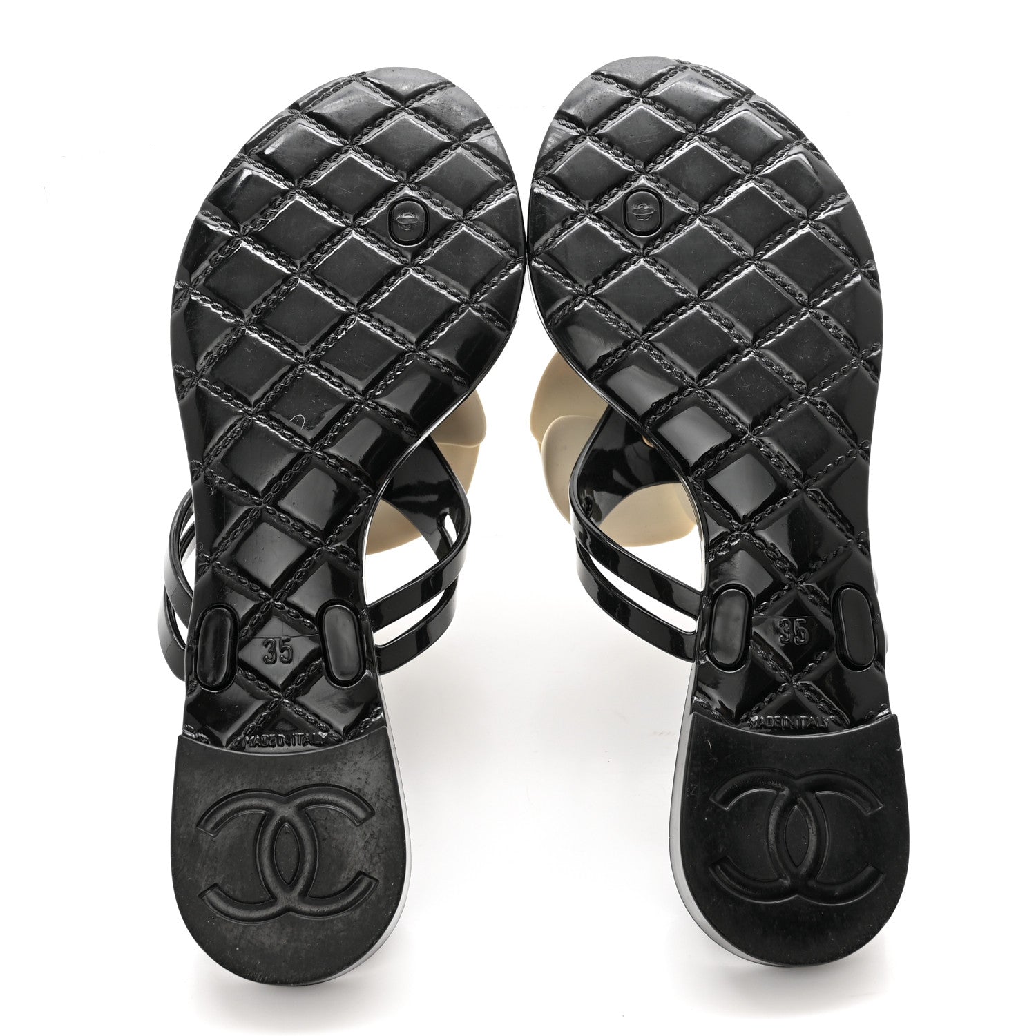 Chanel Jelly Camellia Thong Sandals 35 Black Ivory 5 of 10