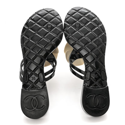 Chanel Jelly Camellia Thong Sandals 35 Black Ivory 5 of 10