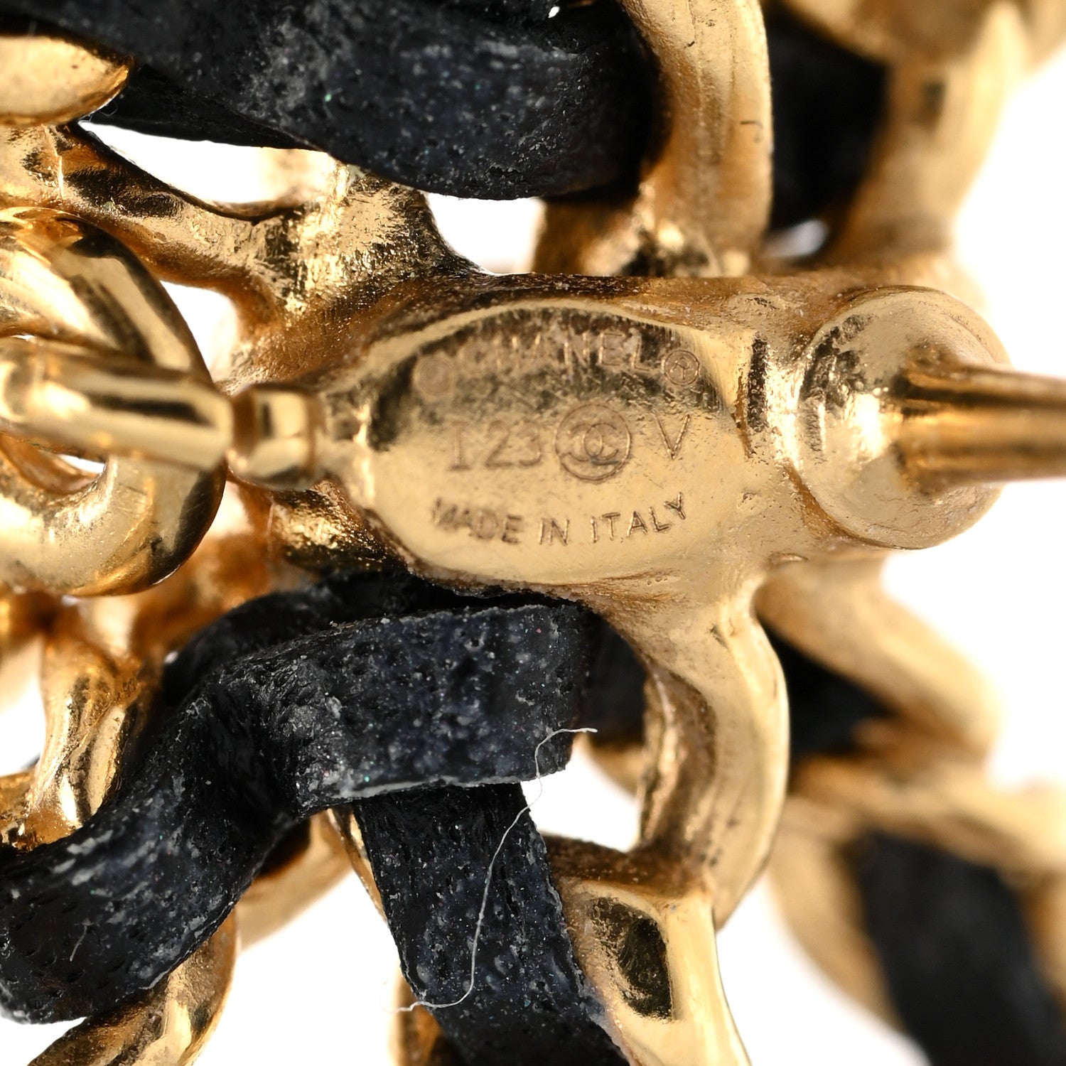 Chanel Lambskin Chain Bow Stud Earrings Black Gold 4 of 5