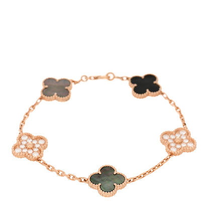Van Cleef & Arpels 18K Rose Gold Diamond Gray Mother of Pearl 5 Motifs Vintage Alhambra Bracelet 1 of 3