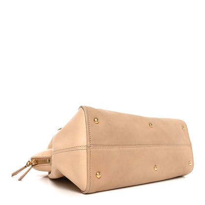 Fendi Capra Vitello Dolce Marmol Colorblock Large Chameleon Tote Cipria Makeup Camel 4 of 10