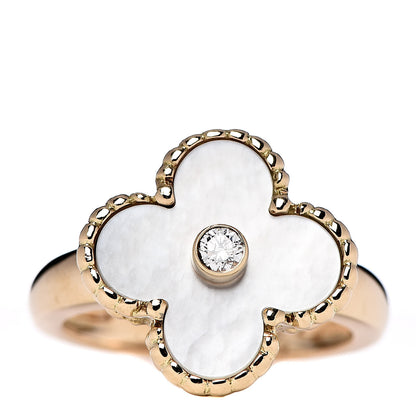 Van Cleef & Arpels 18K Yellow Gold Diamond Mother of Pearl Vintage Alhambra Ring 48 4.5 1 of 6
