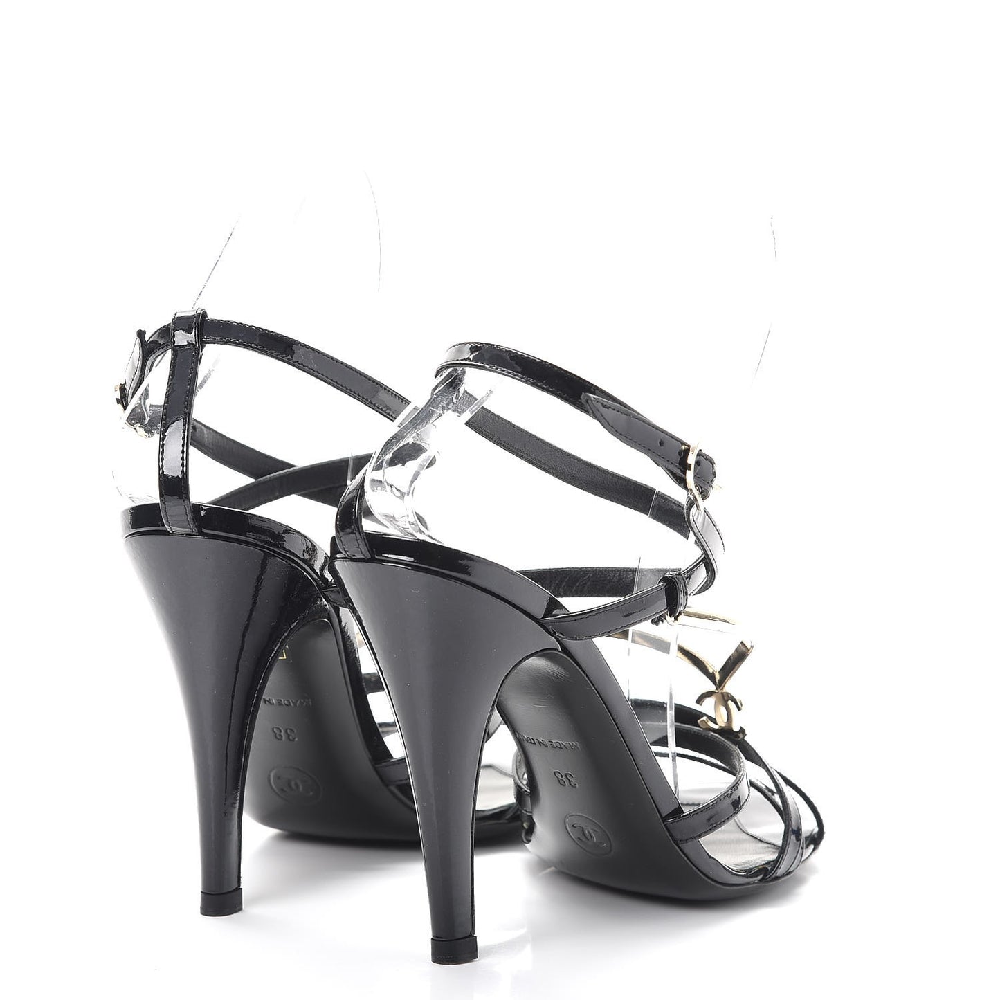 Patent CC Sandals 38 Black Gold