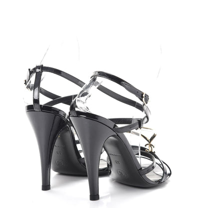 Chanel Patent CC Sandals 38 Black Gold 4 of 10